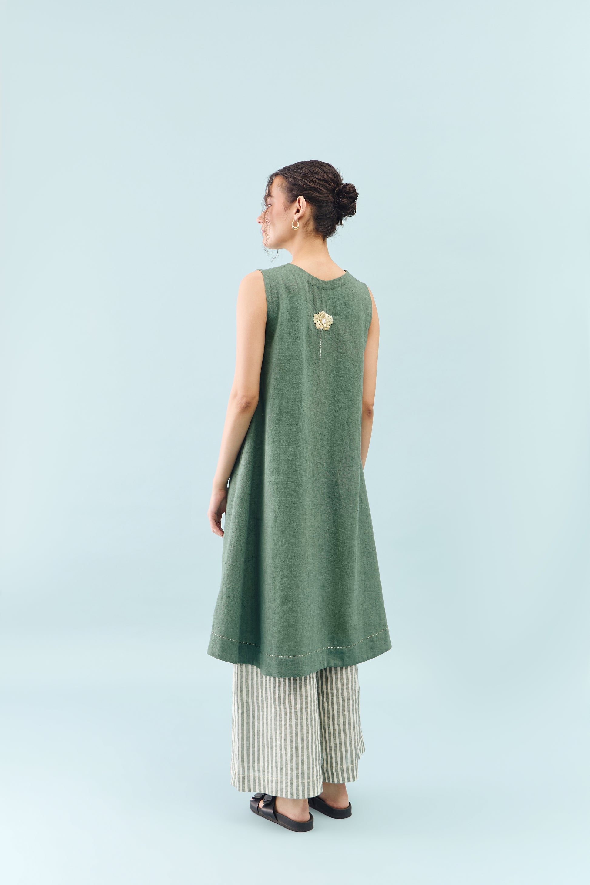 Qutn Green Embroidered Coord Set