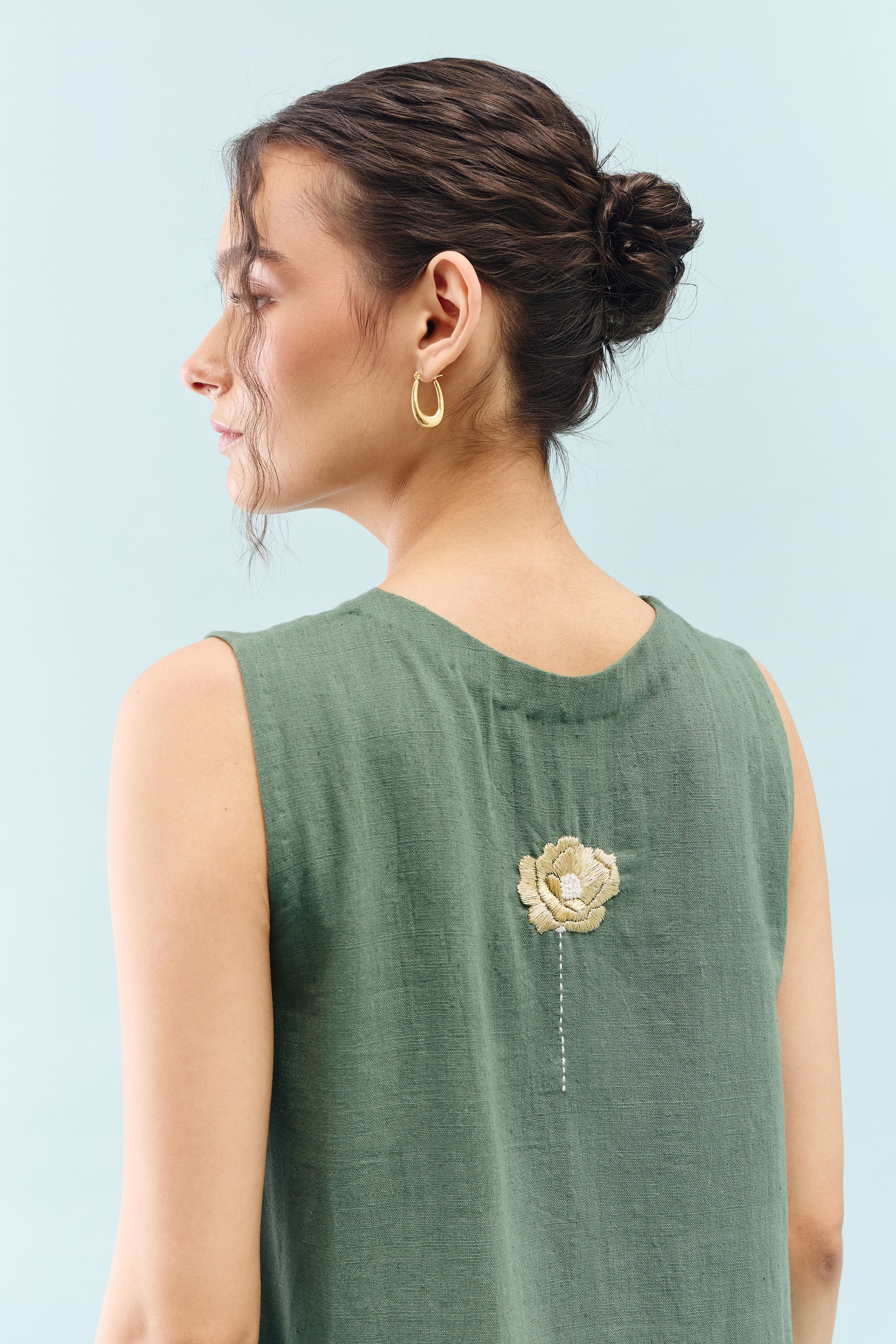 Qutn Green Embroidered Coord Set