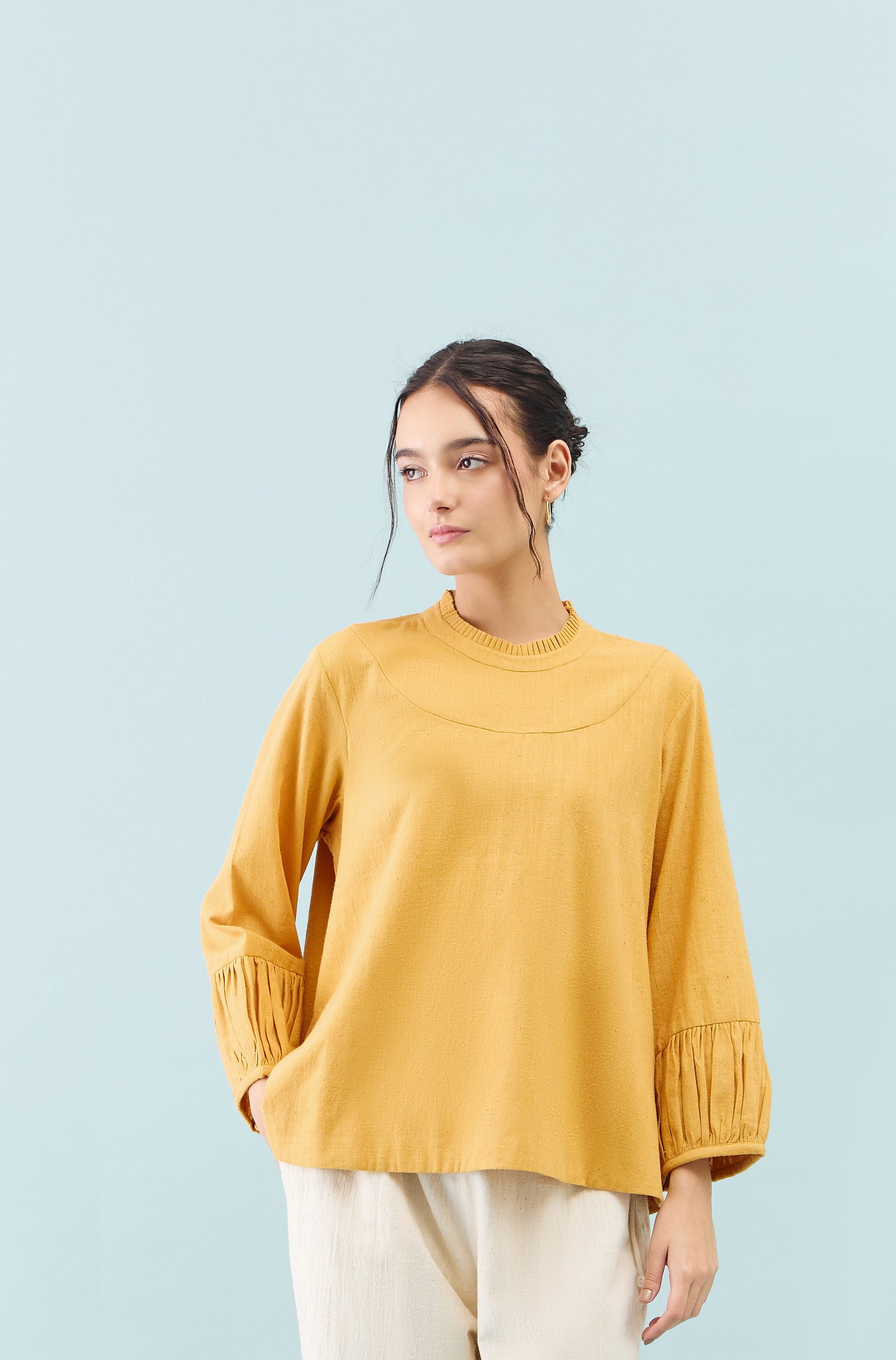 Mustard Tūla chidiya embroidered Top
