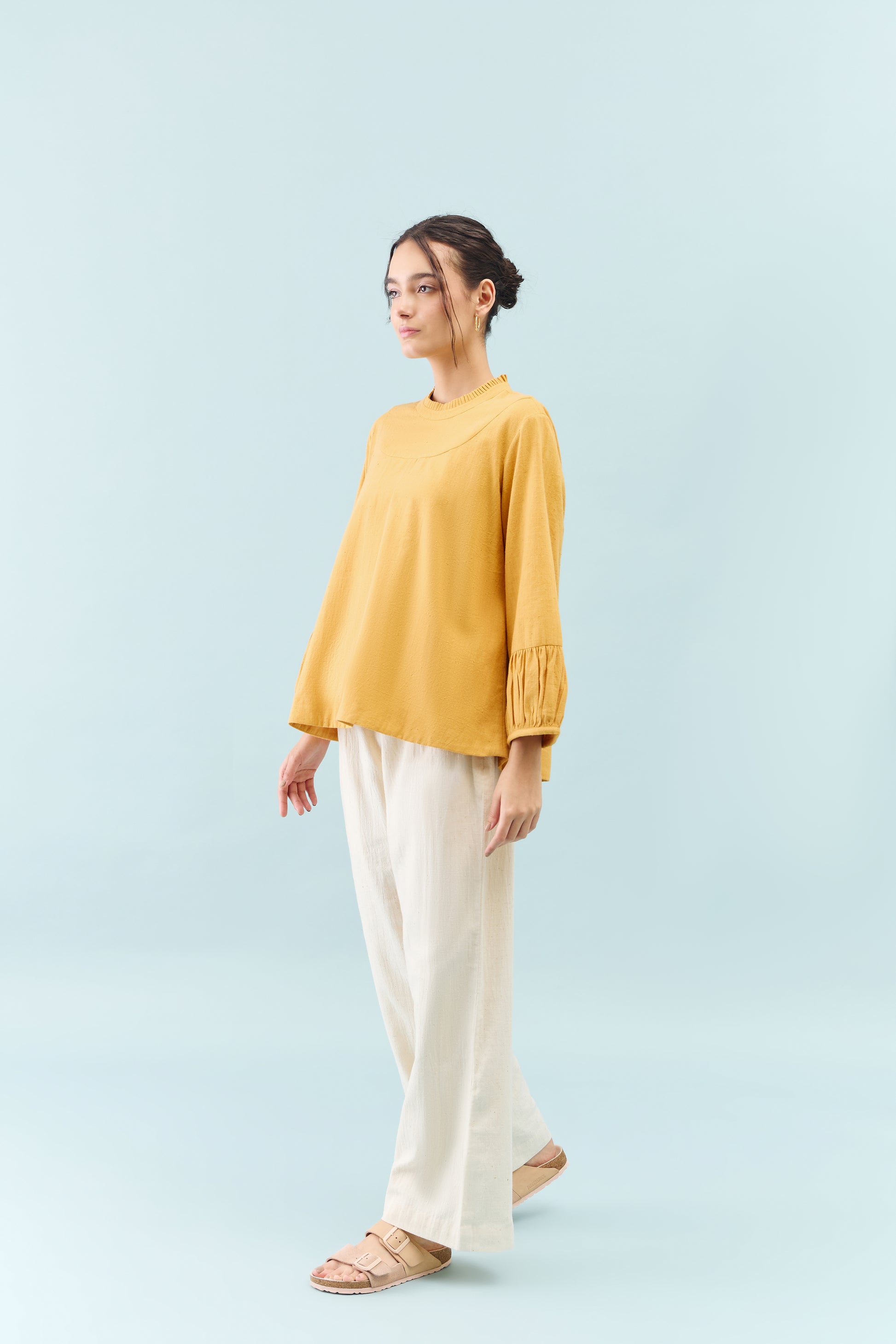 Mustard Tūla chidiya embroidered Top