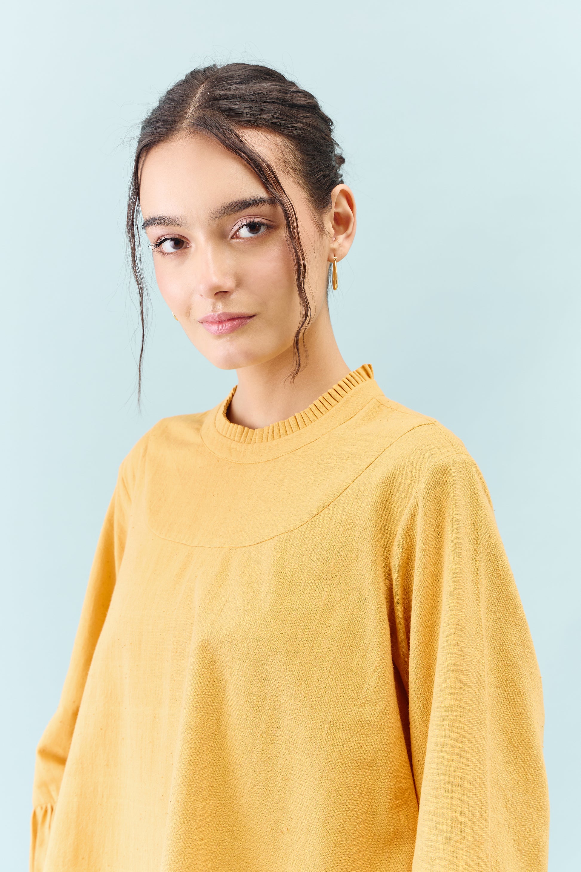 Mustard Tūla chidiya embroidered Top