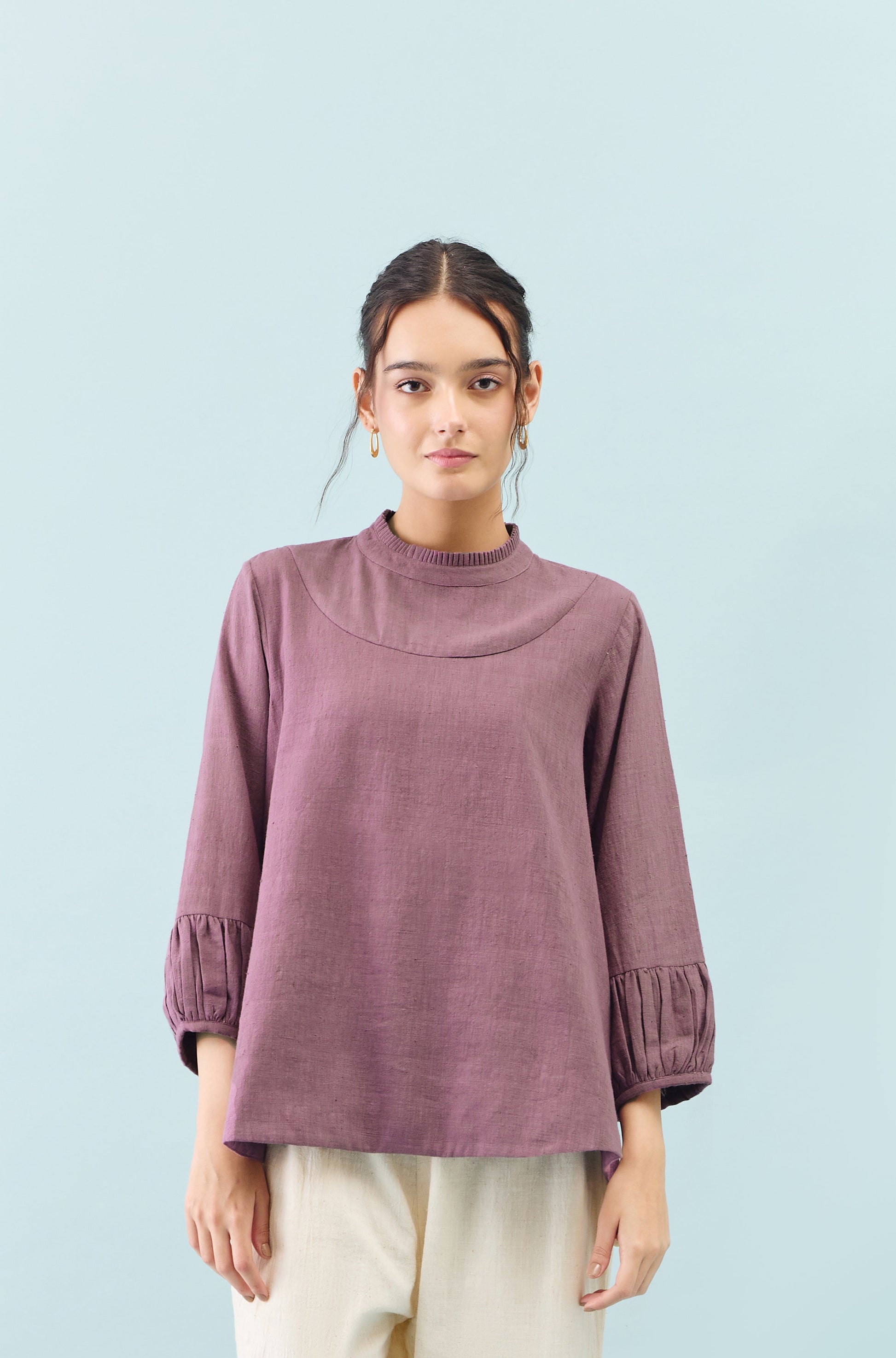 Purple Tūla chidiya embroidered Top
